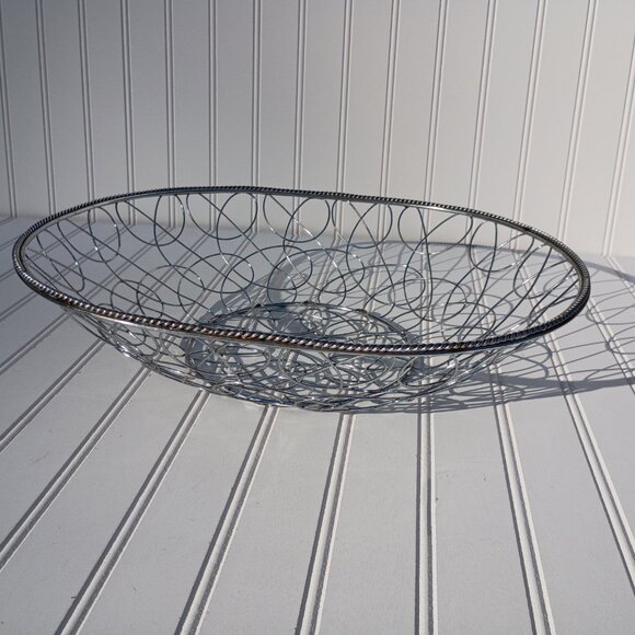 Silverplate Metal Wire Decorative Basket for Bread Fruit Large Silver Bowl Vtg - Picture 11 of 14
